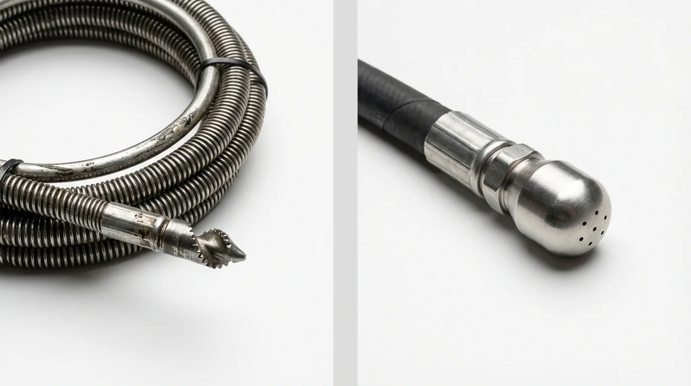 Drain snake cable and hydro jetting nozzle used for drain cleaning in Snyder, TX