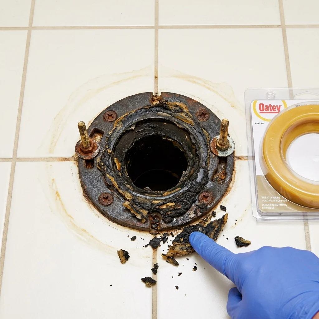 Failed wax ring showing water seepage at the base of a toilet in a Snyder, TX home